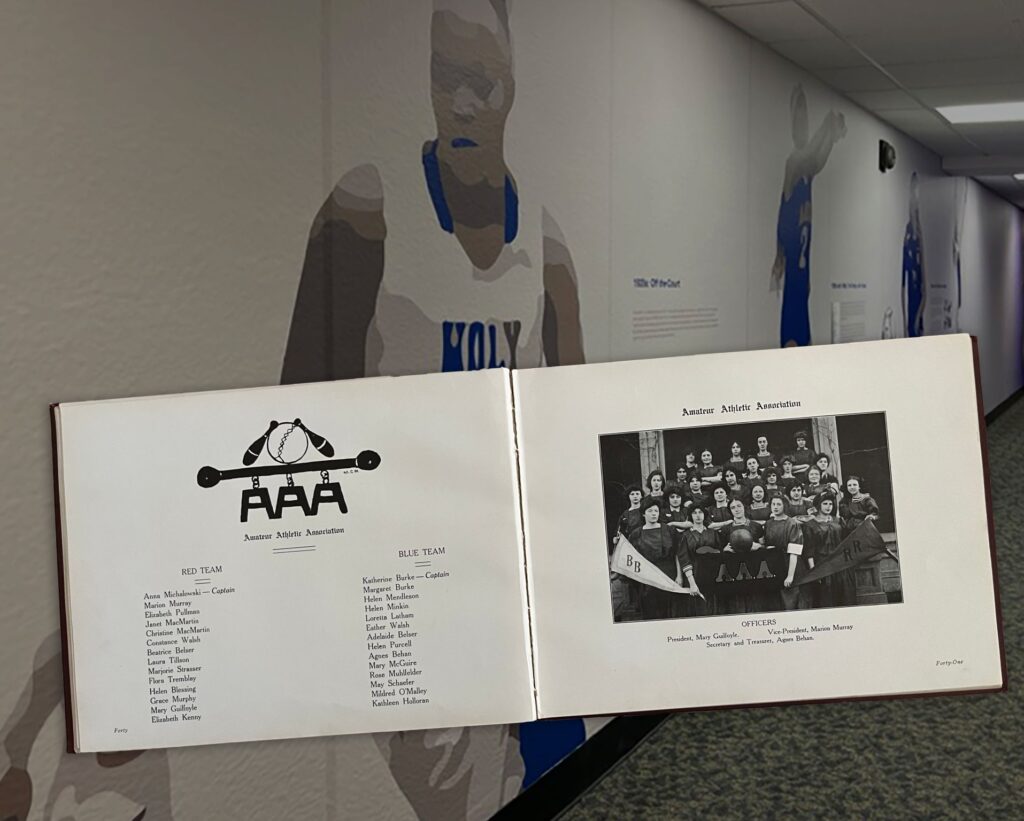 AHN Athletic Hall of Fame mural and 1913 yearbook